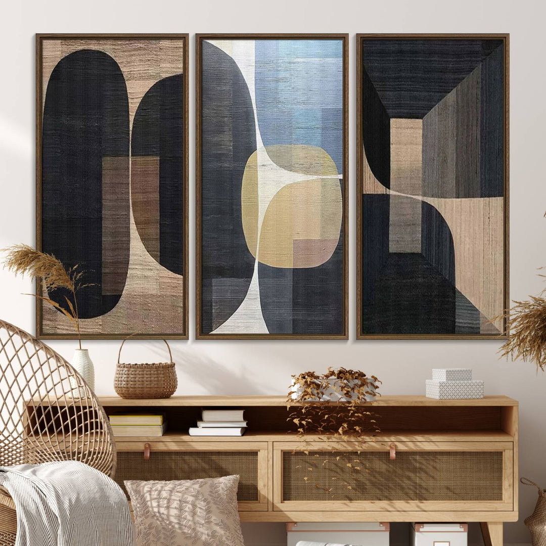 Minimalist 3 Panel Abstract Brown Wabi Sabi Wall Art Canvas Print