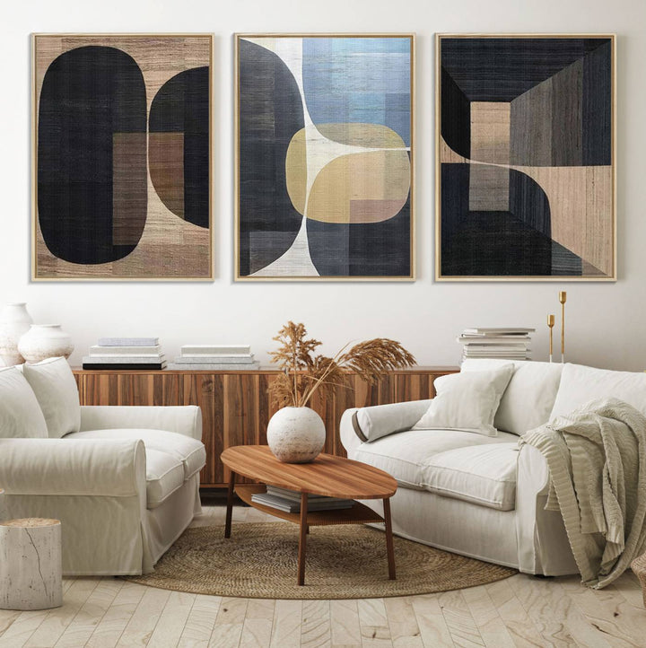 75252-MGV-FC-60X30-3P_Natural-Minimalist 3 Panel Abstract Brown Wabi Sabi Wall Art Canvas Print