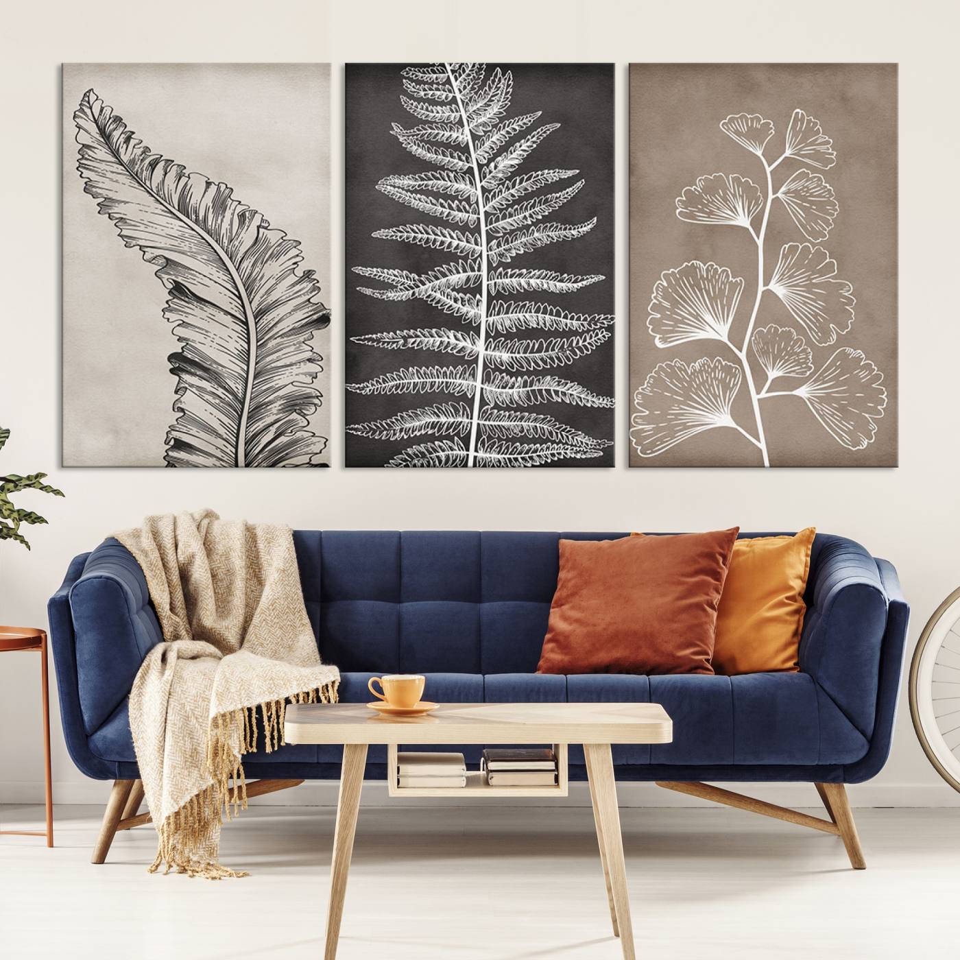 97474-MGV-CV-60X30-3P-Minimalist Botanical Wall Art Canvas Print, Framed and Ready to Hang - Nature Art Print for Home Decor