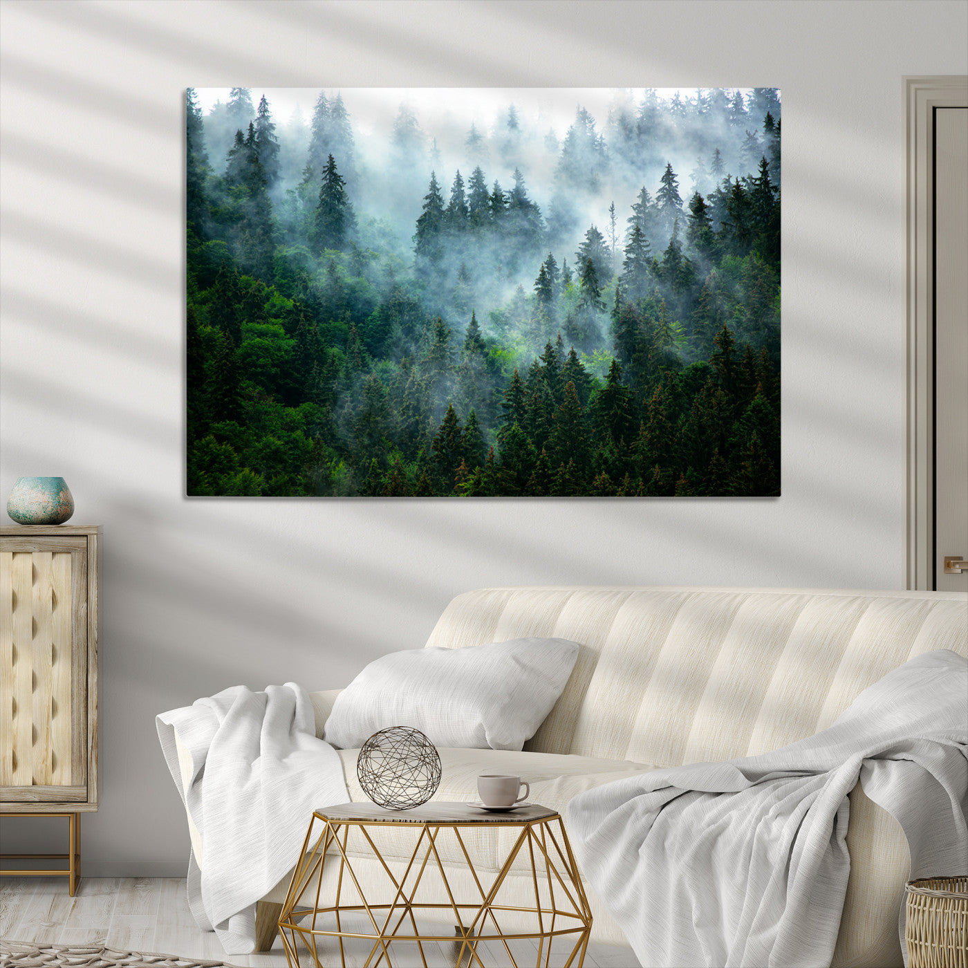 Misty Forest Art Wall Art Canvas Print, Foggy Mountain Art Print, Framed Scenic Wall Print Art Print, Large Woodland Canvas Printing Perfect