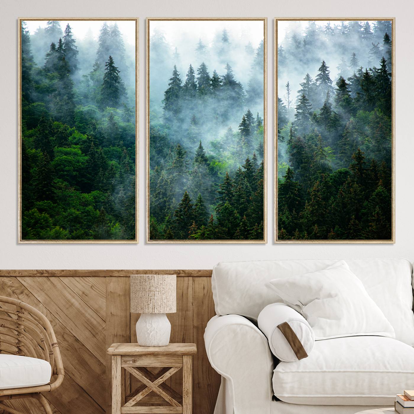 17393683-MGV-CV-36X24-Misty Forest Art Wall Art Canvas Print, Foggy Mountain Art Print, Framed Scenic Wall Print Art Print, Large Woodland Canvas Printing Perfect