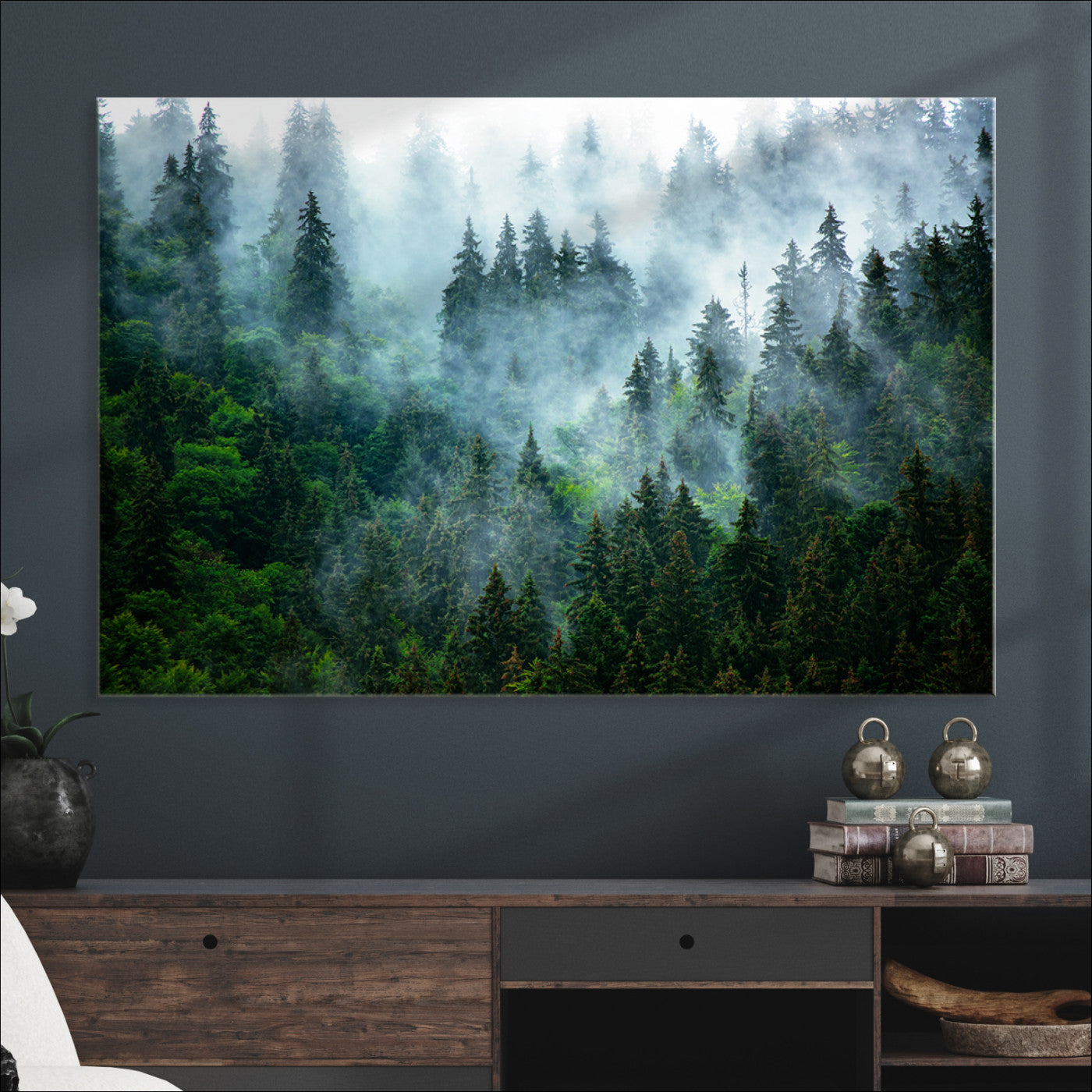 Misty Forest Art Wall Art Canvas Print, Foggy Mountain Art Print, Framed Scenic Wall Print Art Print, Large Woodland Canvas Printing Perfect