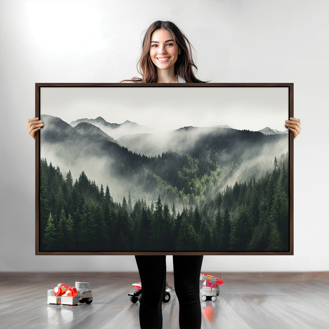 90953-MGV-CV-36X24-Misty Forest Canvas Print Wall Art Premium Canvas Print a Foggy and Serene Atmosphere
