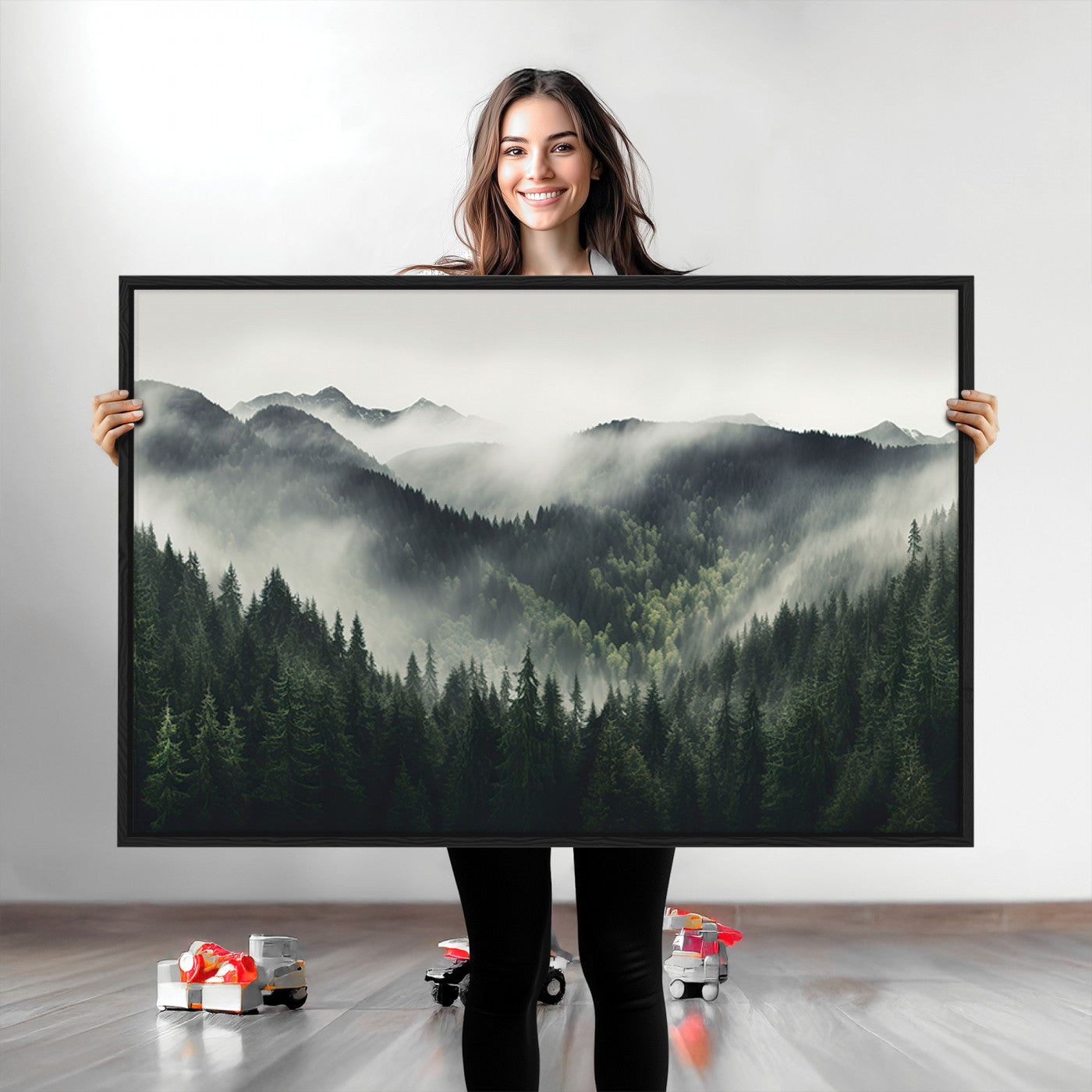 90953-MGV-CV-36X24-Misty Forest Canvas Print Wall Art Premium Canvas Print a Foggy and Serene Atmosphere
