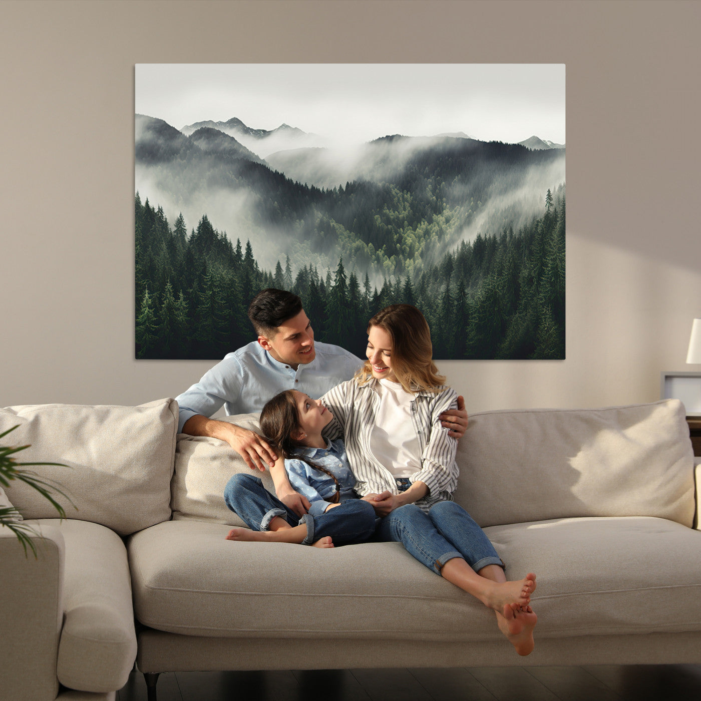 90953-MGV-CV-36X24-Misty Forest Canvas Print Wall Art Premium Canvas Print a Foggy and Serene Atmosphere