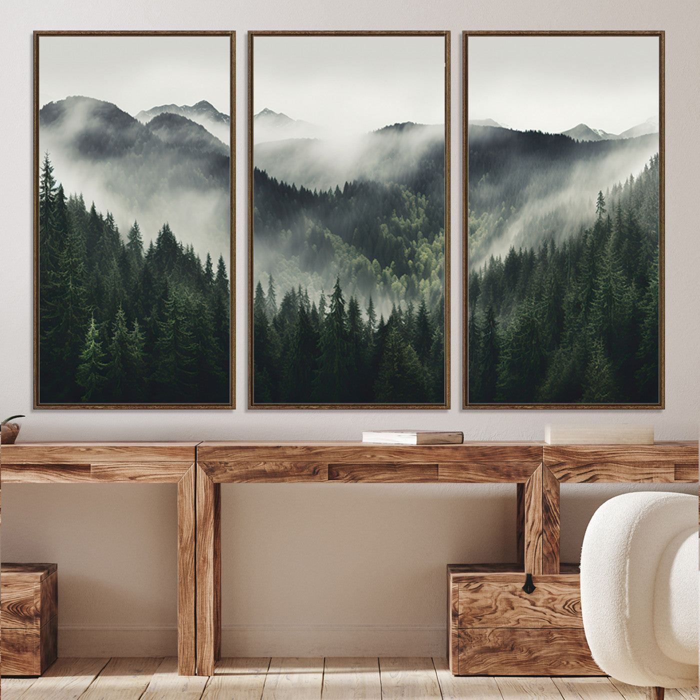 90953-MGV-CV-36X24-Misty Forest Canvas Print Wall Art Premium Canvas Print a Foggy and Serene Atmosphere
