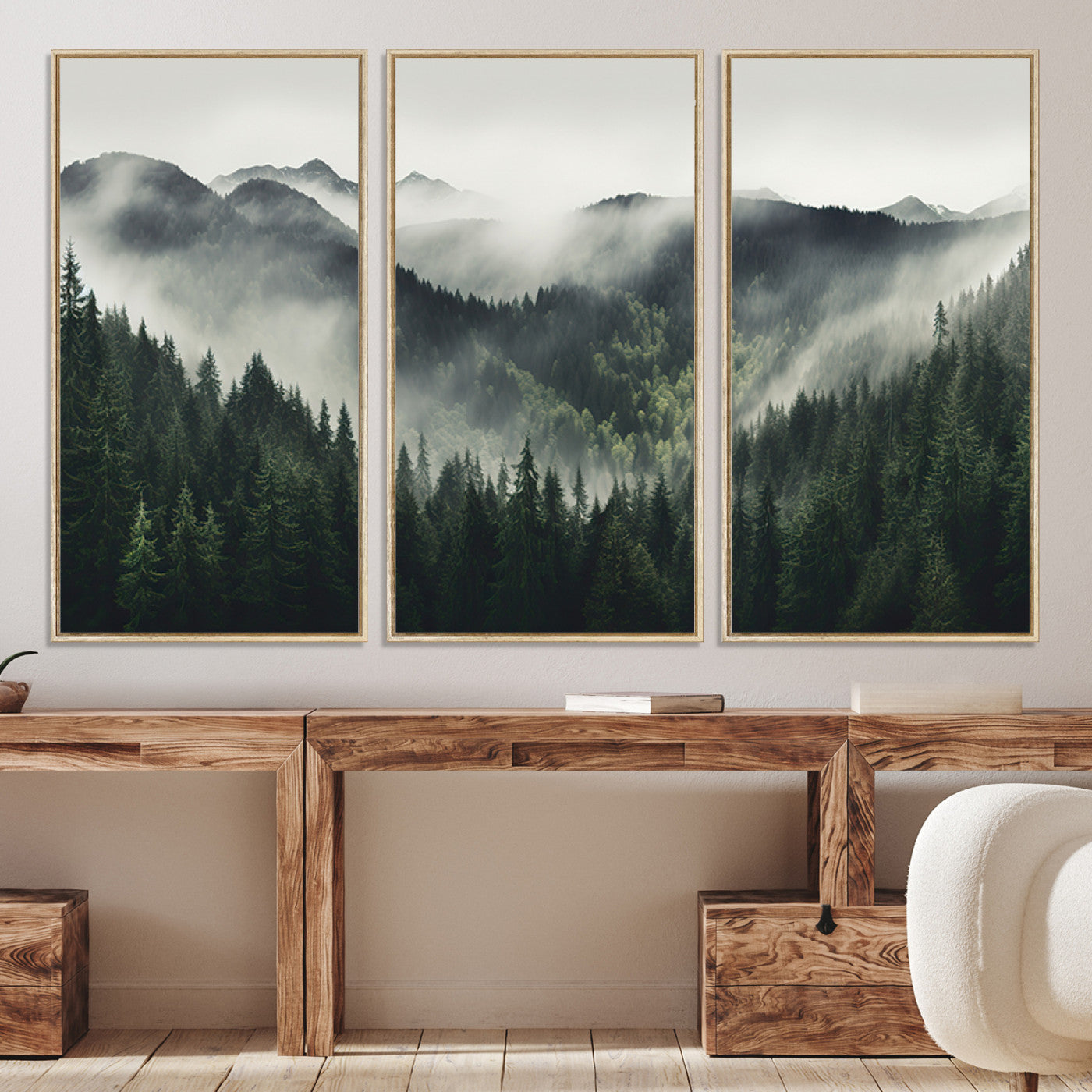90953-MGV-CV-36X24-Misty Forest Canvas Print Wall Art Premium Canvas Print a Foggy and Serene Atmosphere