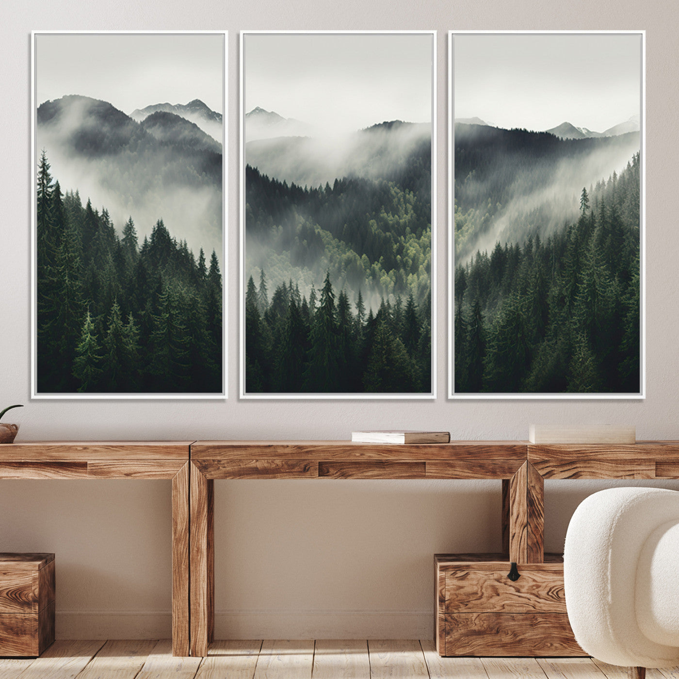 90953-MGV-CV-36X24-Misty Forest Canvas Print Wall Art Premium Canvas Print a Foggy and Serene Atmosphere