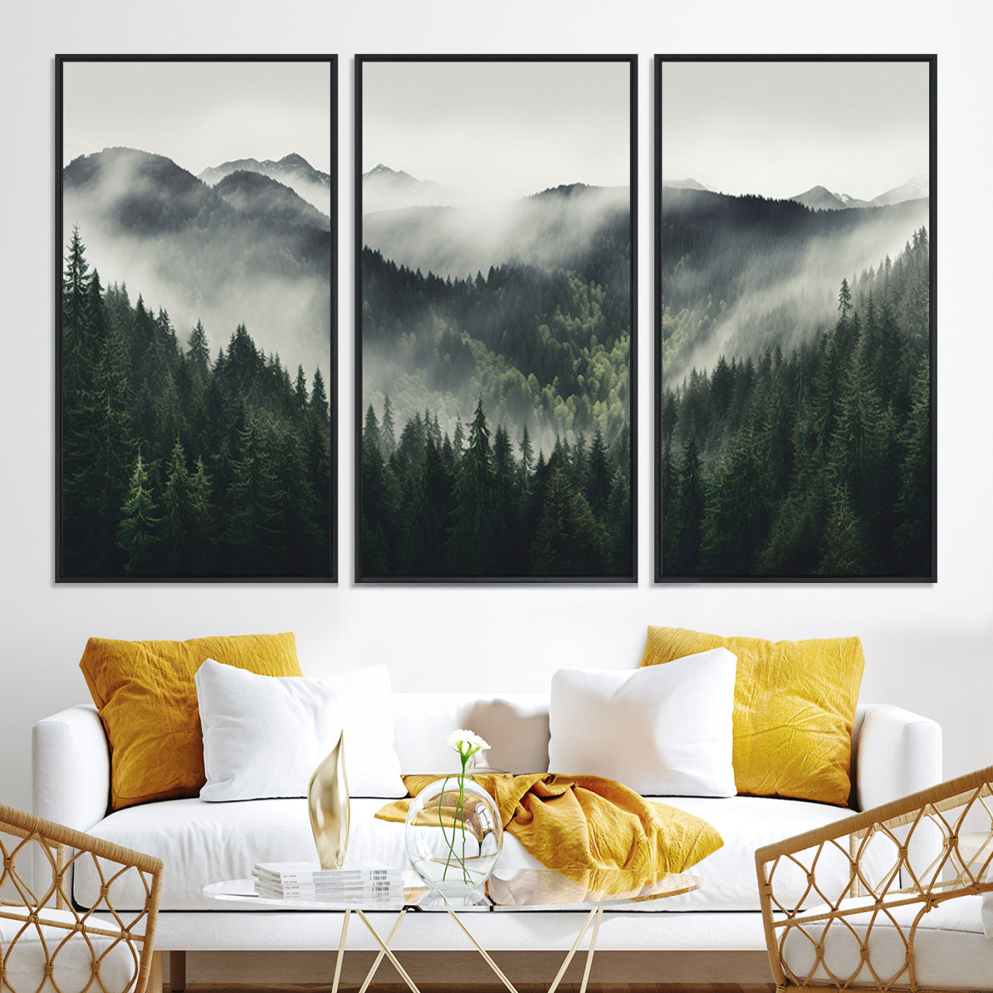90953-MGV-CV-36X24-Misty Forest Canvas Print Wall Art Premium Canvas Print a Foggy and Serene Atmosphere