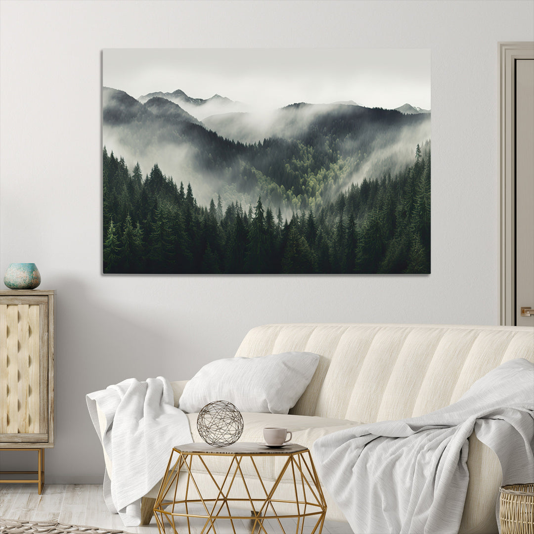 Misty Forest Canvas Print Wall Art Premium Canvas Print a Foggy and Serene Atmosphere