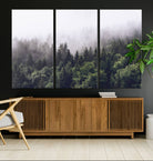 42578900-MGV-CV-36X24-Misty Forest Canvas Wall Art – Serene Triptych Nature Print – Woodland Landscape Decor for Living Room or Office – Ready to Hang