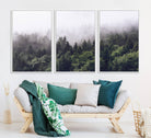 42578900-MGV-CV-36X24-Misty Forest Canvas Wall Art – Serene Triptych Nature Print – Woodland Landscape Decor for Living Room or Office – Ready to Hang