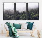 42578900-MGV-CV-36X24-Misty Forest Canvas Wall Art – Serene Triptych Nature Print – Woodland Landscape Decor for Living Room or Office – Ready to Hang