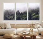 42578900-MGV-CV-36X24-Misty Forest Canvas Wall Art – Serene Triptych Nature Print – Woodland Landscape Decor for Living Room or Office – Ready to Hang