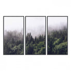 42578900-MGV-FC-48X32-3P_Black-Misty Forest Canvas Wall Art – Serene Triptych Nature Print – Woodland Landscape Decor for Living Room or Office – Ready to Hang