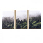 42578900-MGV-FC-60X30-3P_Natural-Misty Forest Canvas Wall Art – Serene Triptych Nature Print – Woodland Landscape Decor for Living Room or Office – Ready to Hang