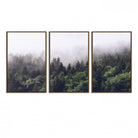 42578900-MGV-FC-60X30-3P_Walnut-Misty Forest Canvas Wall Art – Serene Triptych Nature Print – Woodland Landscape Decor for Living Room or Office – Ready to Hang