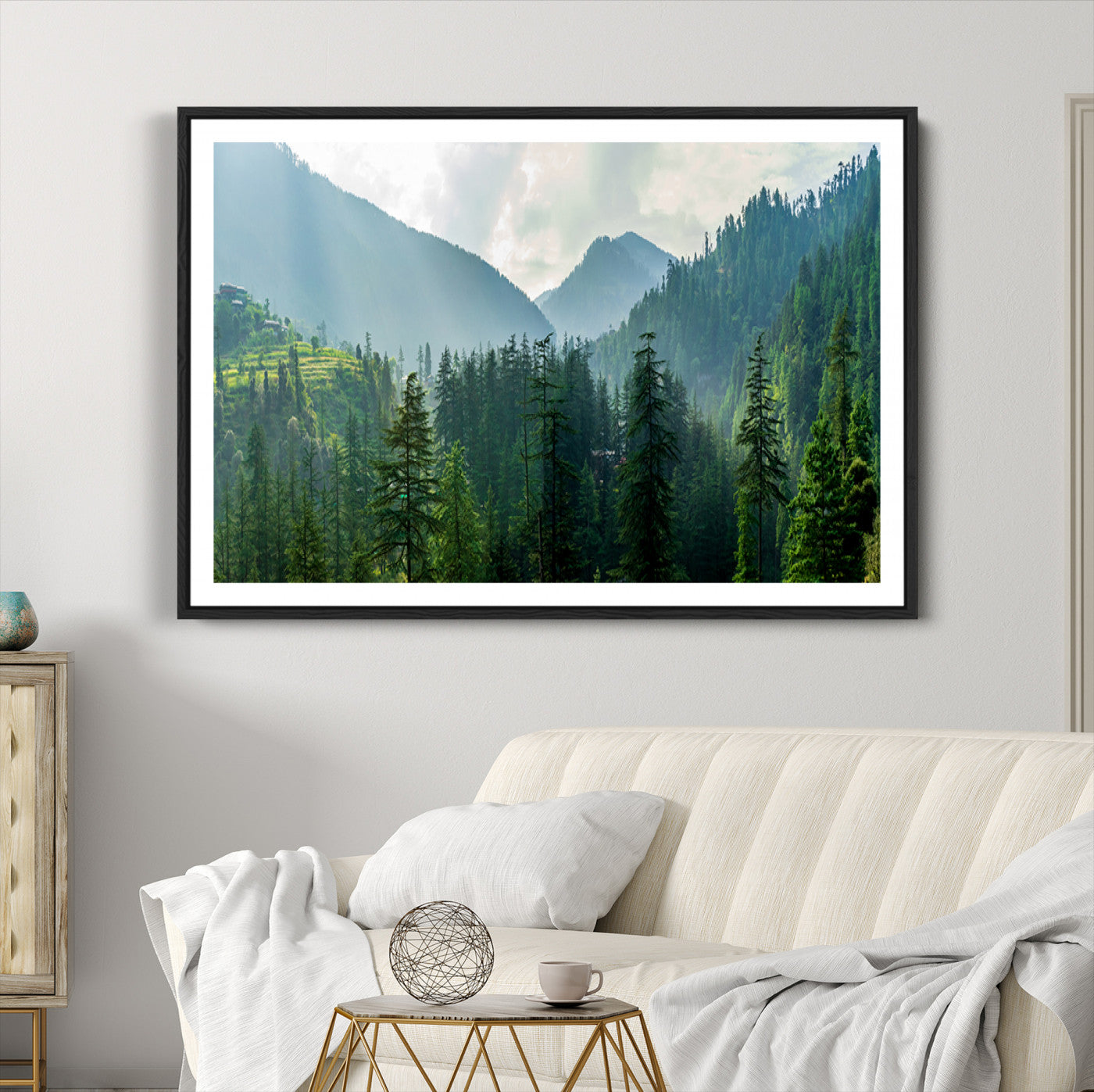 83417191-MGC-FP-36x24_Black-Misty Forest Mountain Canvas Print – Serene Nature Wall Art, Tranquil Valley