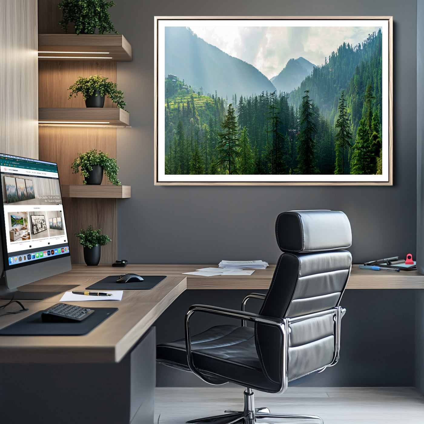 83417191-MGC-FP-36x24_Natural-Misty Forest Mountain Canvas Print – Serene Nature Wall Art, Tranquil Valley