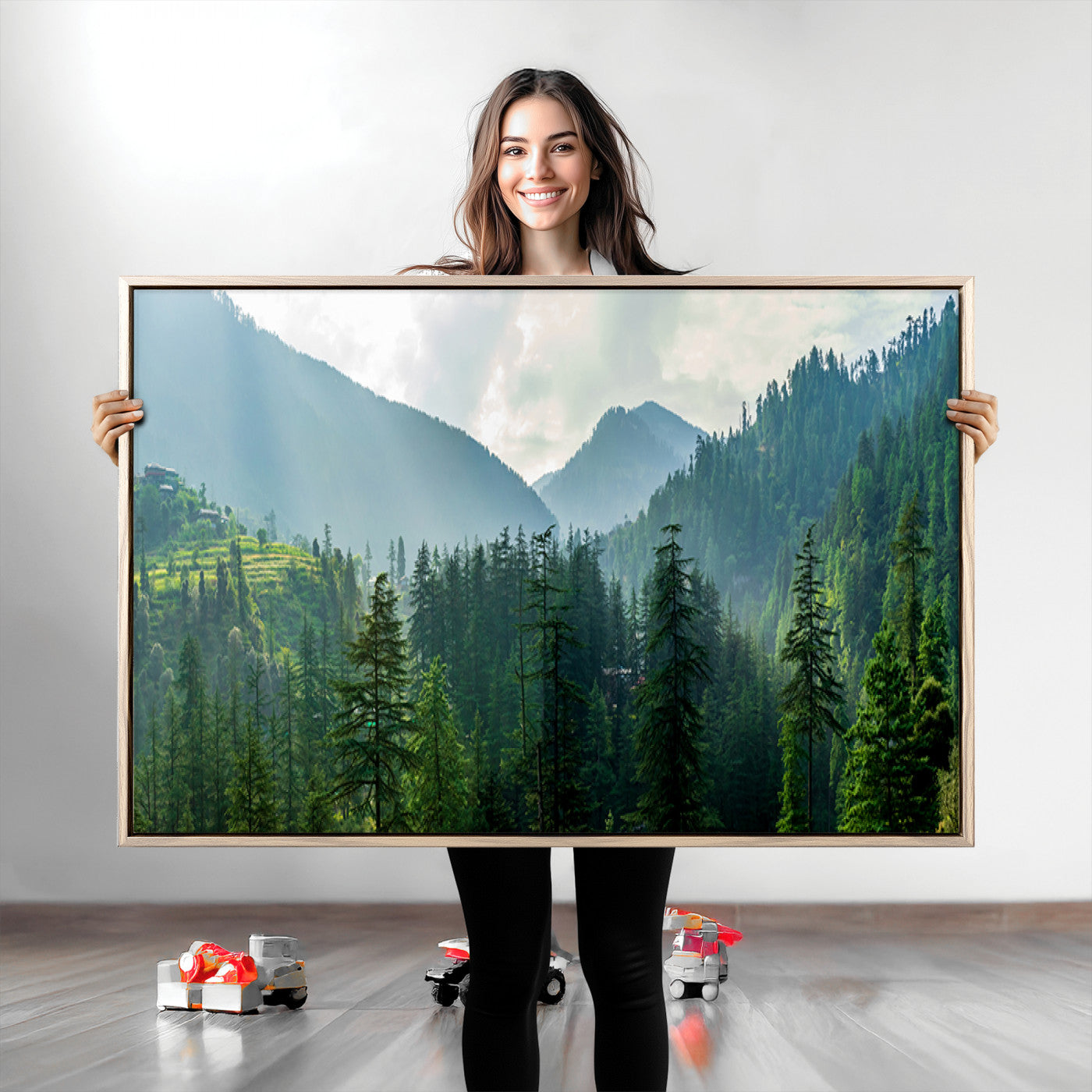 Misty Forest Mountain Canvas Print – Serene Nature Wall Art, Tranquil Valley
