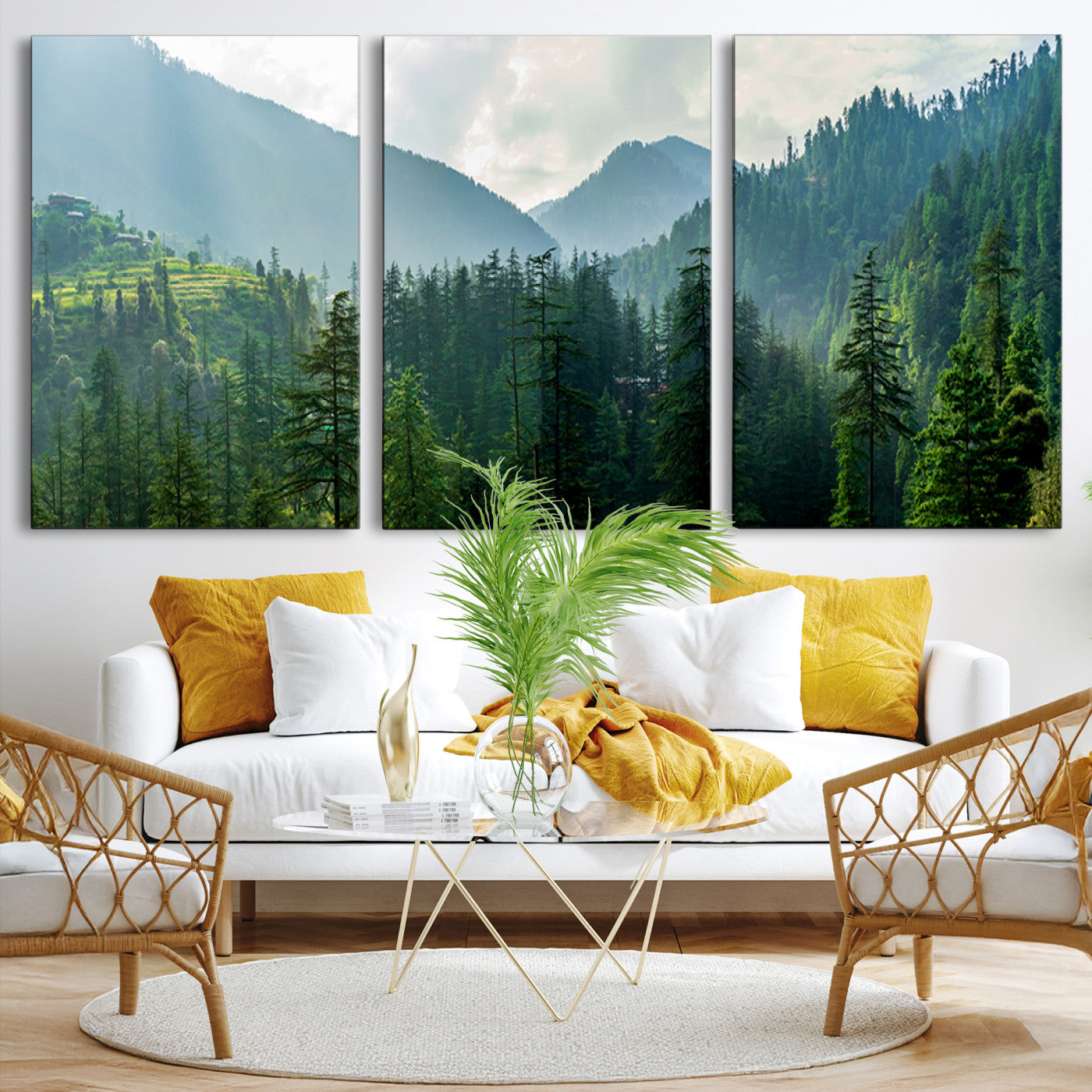 Misty Forest Mountain Canvas Print – Serene Nature Wall Art, Tranquil Valley