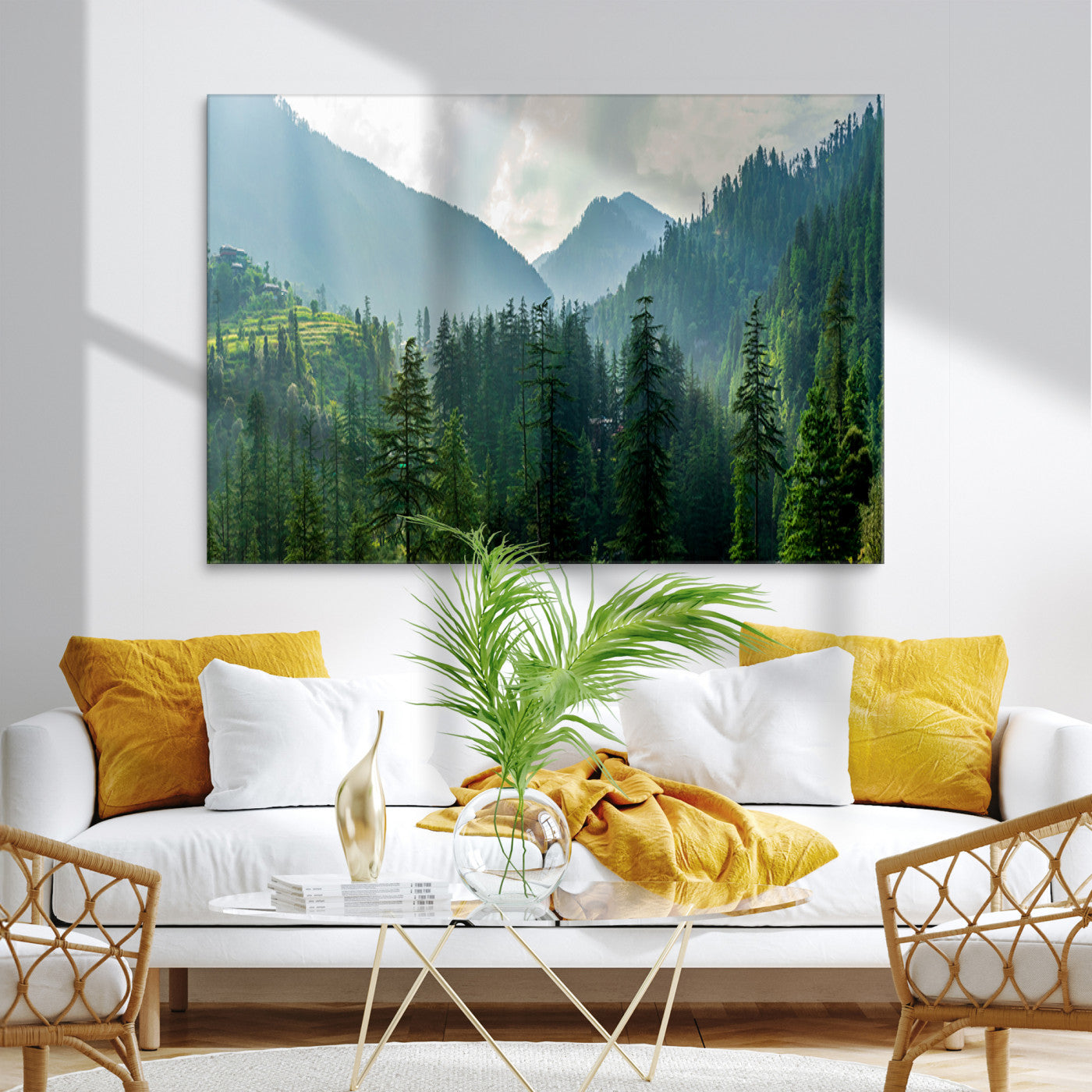 Misty Forest Mountain Canvas Print – Serene Nature Wall Art, Tranquil Valley