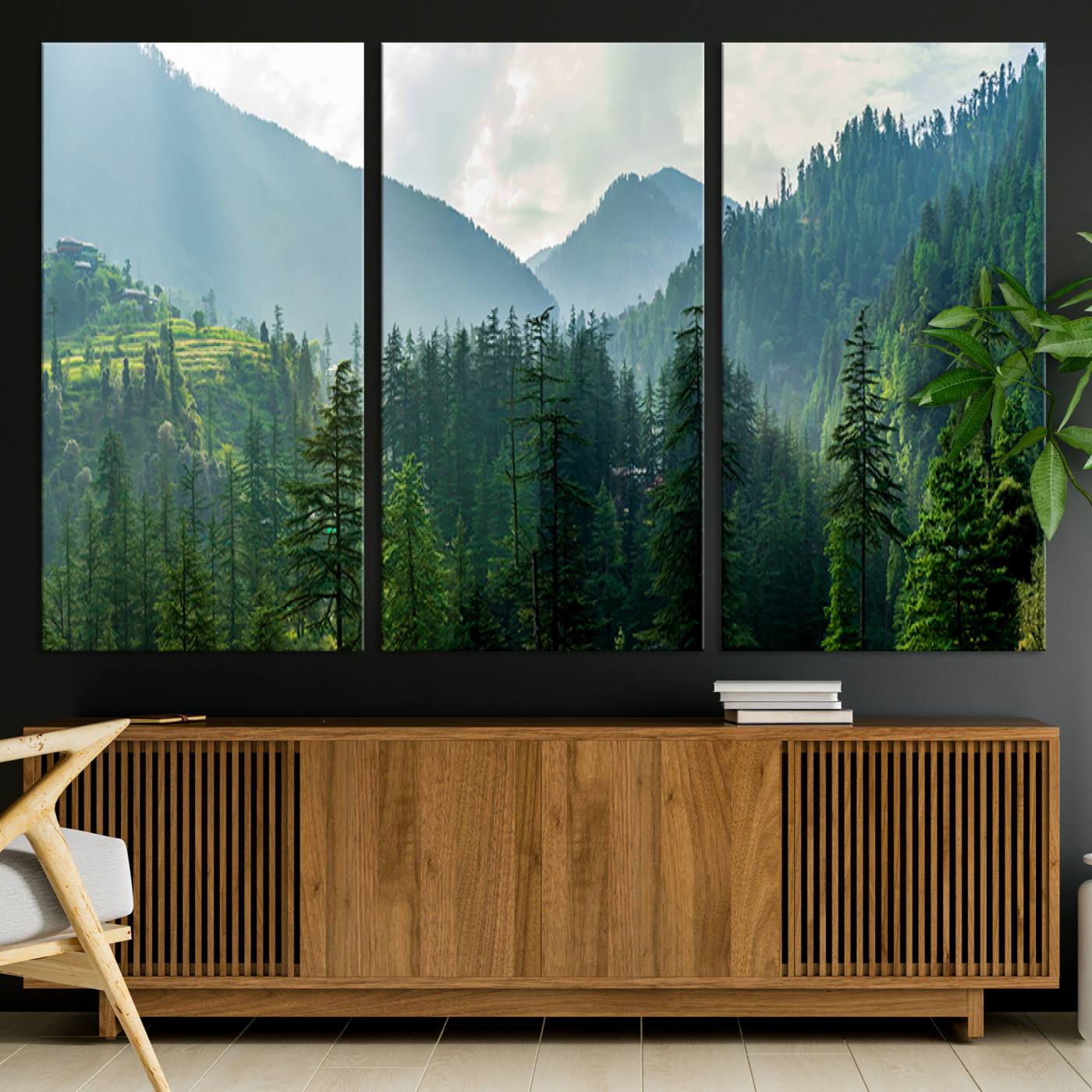 83417191-MGV-CV-36X24-Misty Forest Mountain Canvas Print – Serene Nature Wall Art, Tranquil Valley