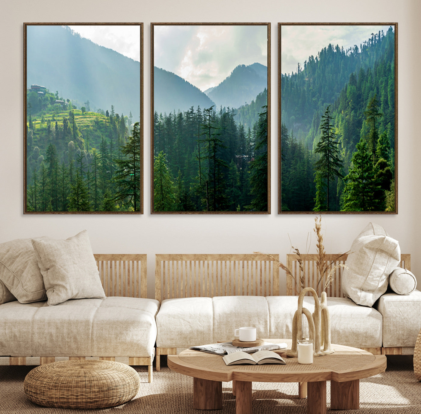 83417191-MGV-CV-36X24-Misty Forest Mountain Canvas Print – Serene Nature Wall Art, Tranquil Valley