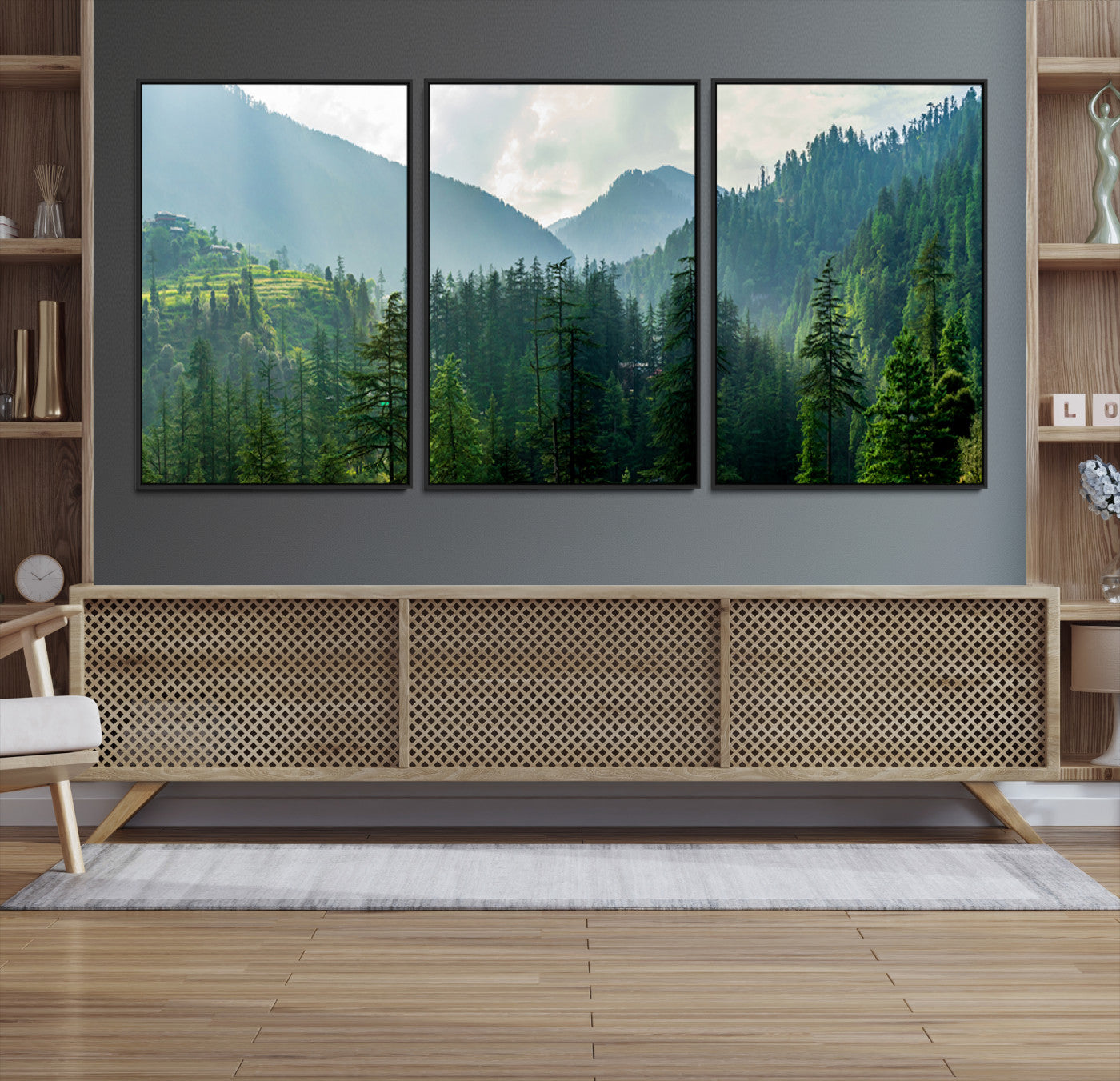 83417191-MGV-CV-36X24-Misty Forest Mountain Canvas Print – Serene Nature Wall Art, Tranquil Valley