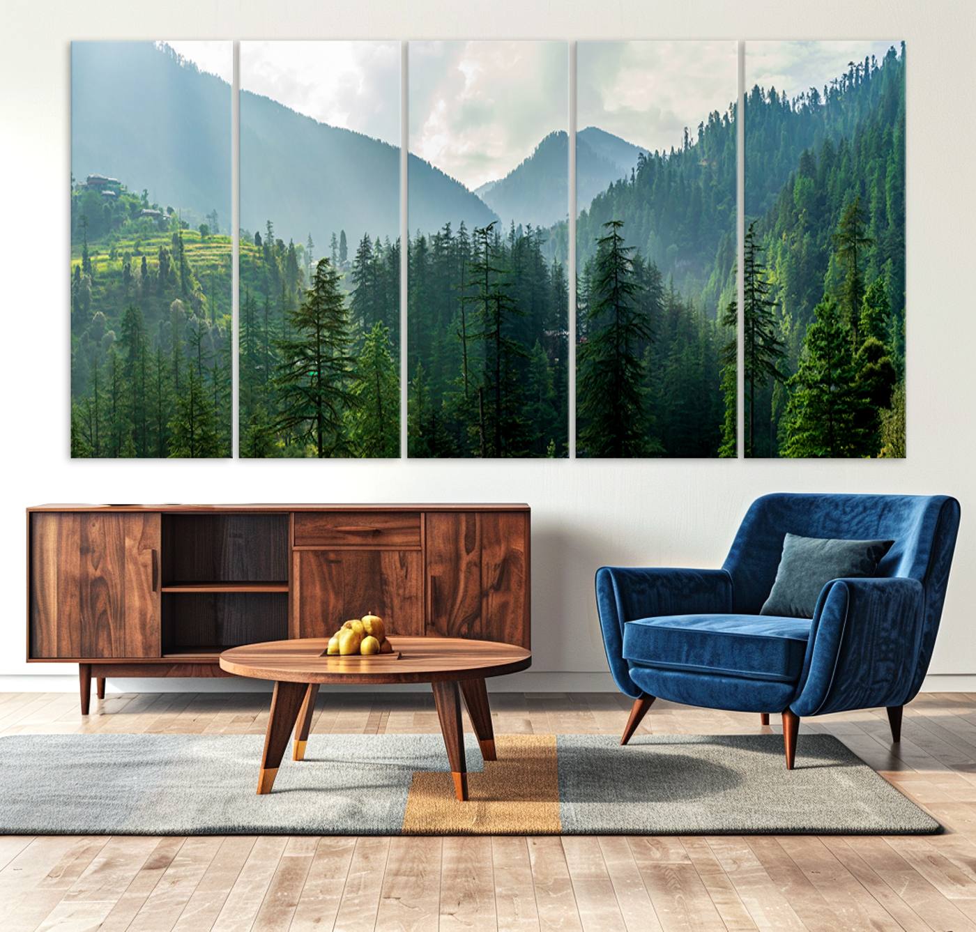 83417191-MGV-CV-36X24-Misty Forest Mountain Canvas Print – Serene Nature Wall Art, Tranquil Valley