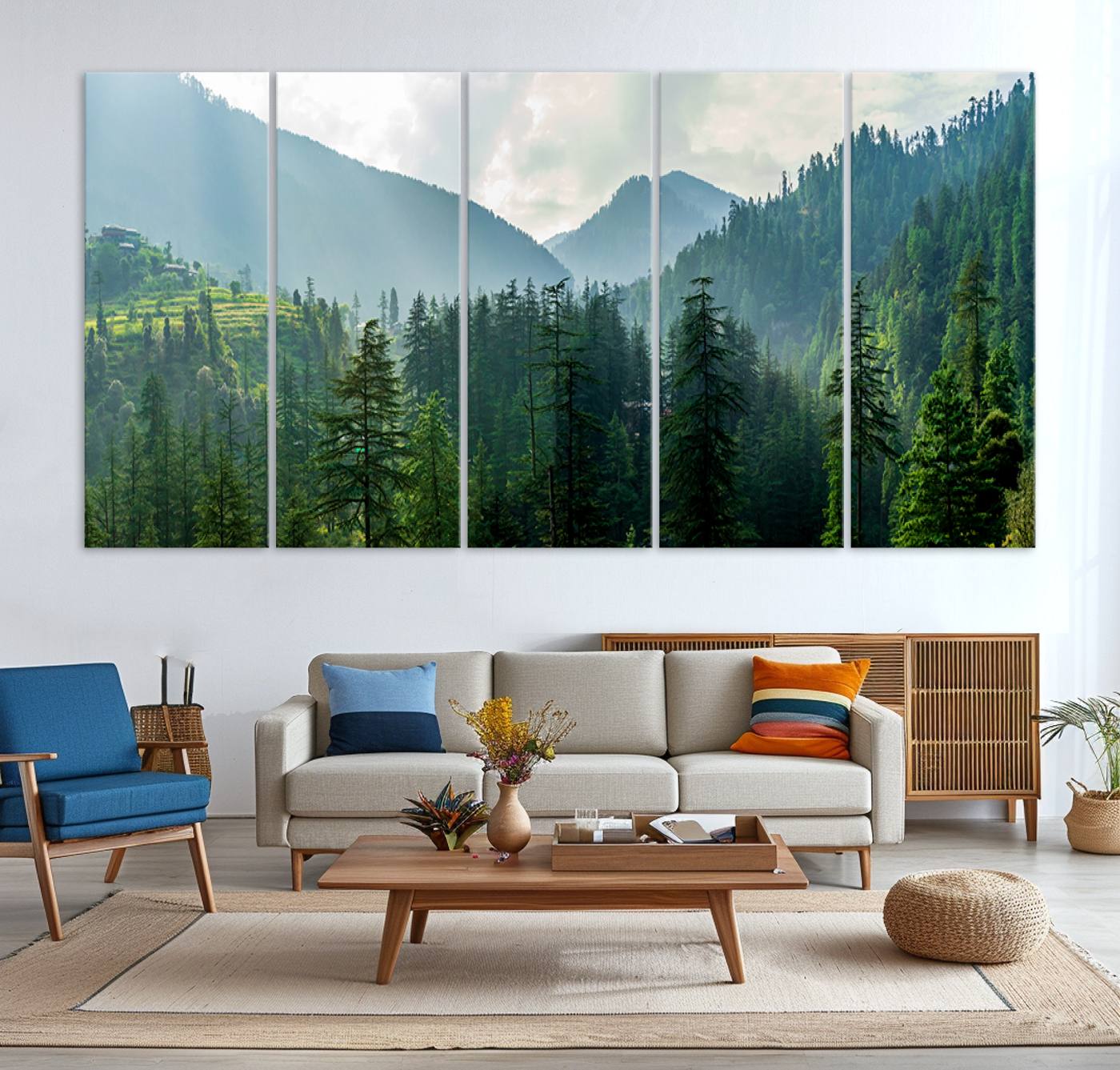 83417191-MGV-CV-36X24-Misty Forest Mountain Canvas Print – Serene Nature Wall Art, Tranquil Valley