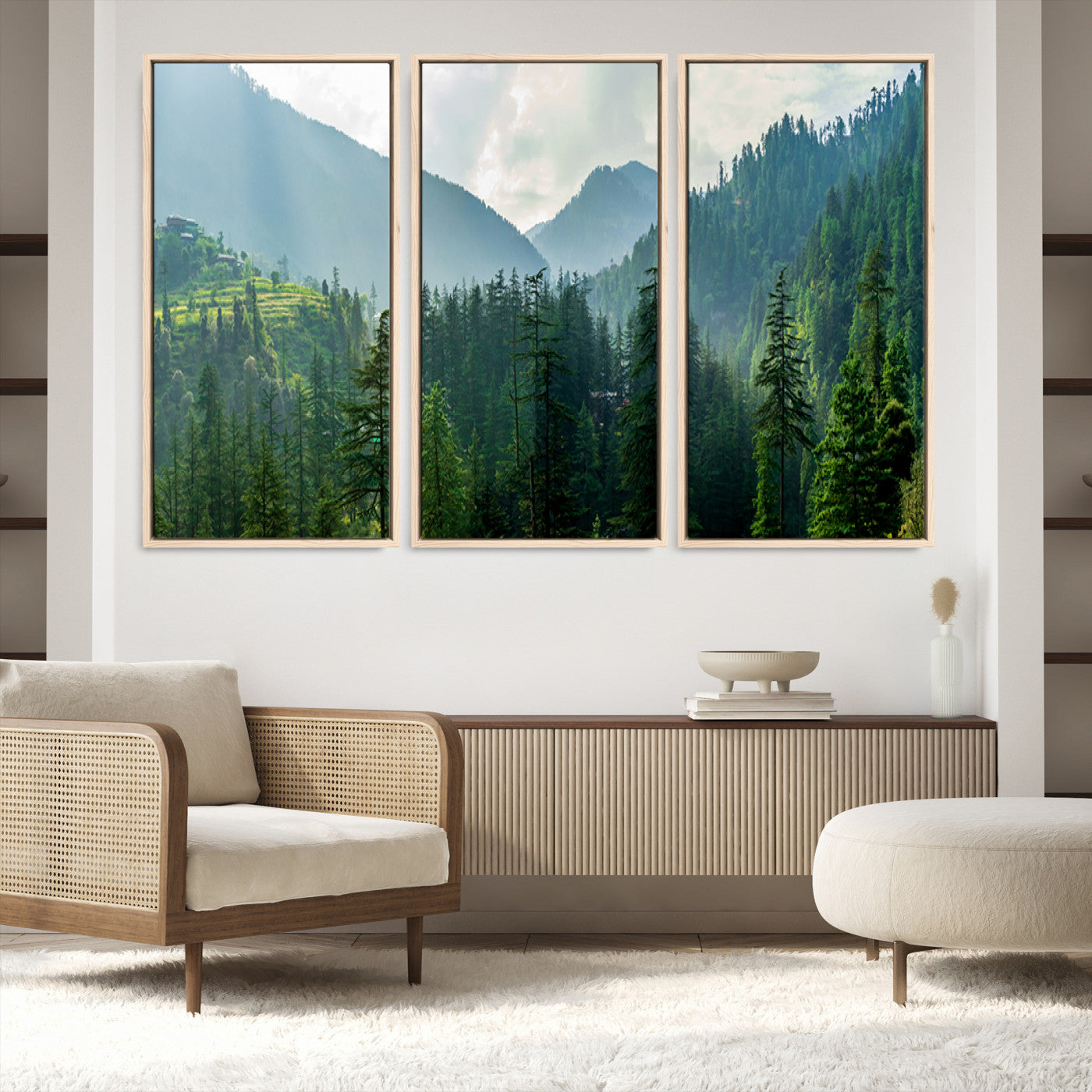 83417191-MGV-FC-48X32-3P_Natural-Misty Forest Mountain Canvas Print – Serene Nature Wall Art, Tranquil Valley