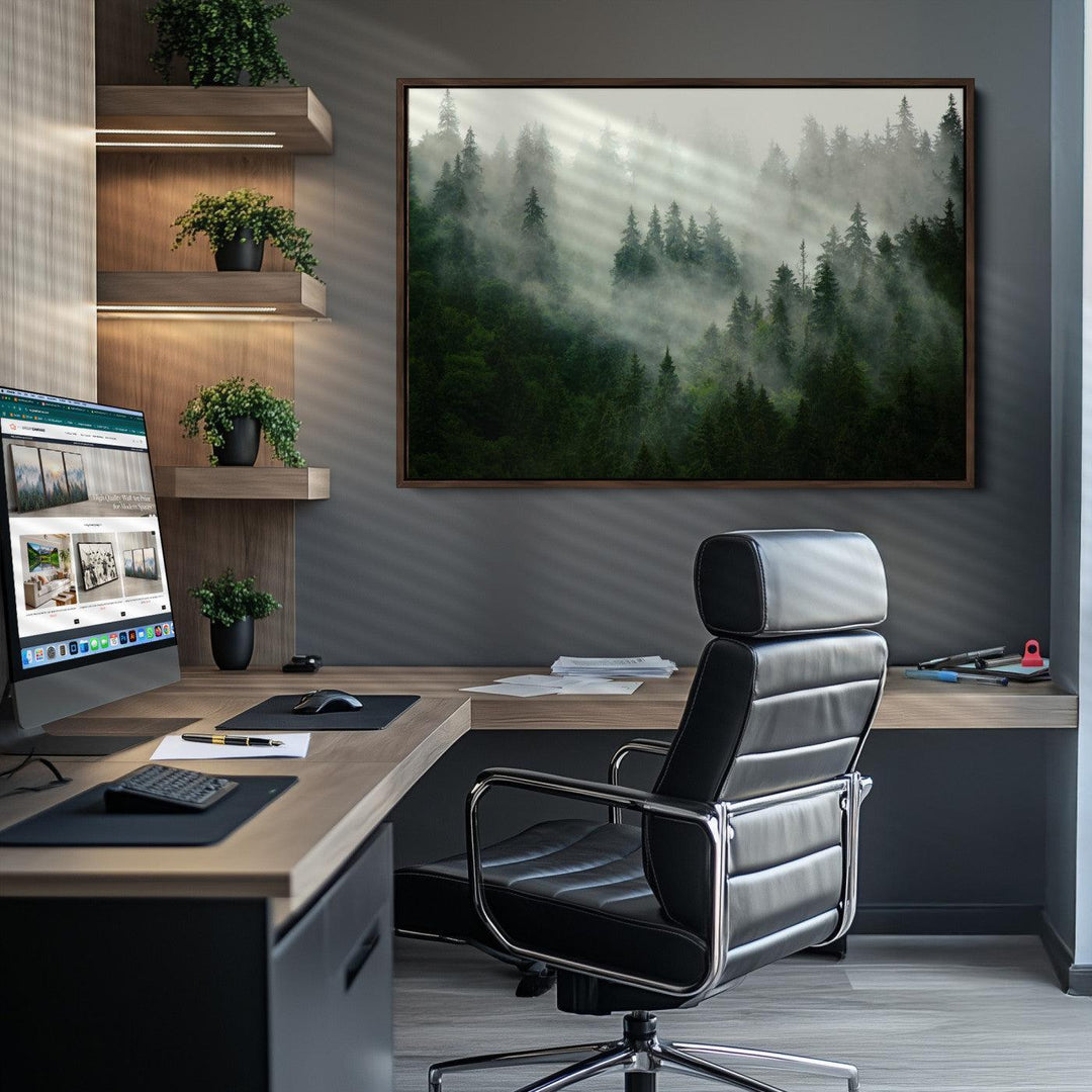 Misty Forest Mountain Wall Art Canvas | Large 3-Panel Foggy Landscape Canvas Print | Nature Misty Forest Canvas Art Wall Art for Home
