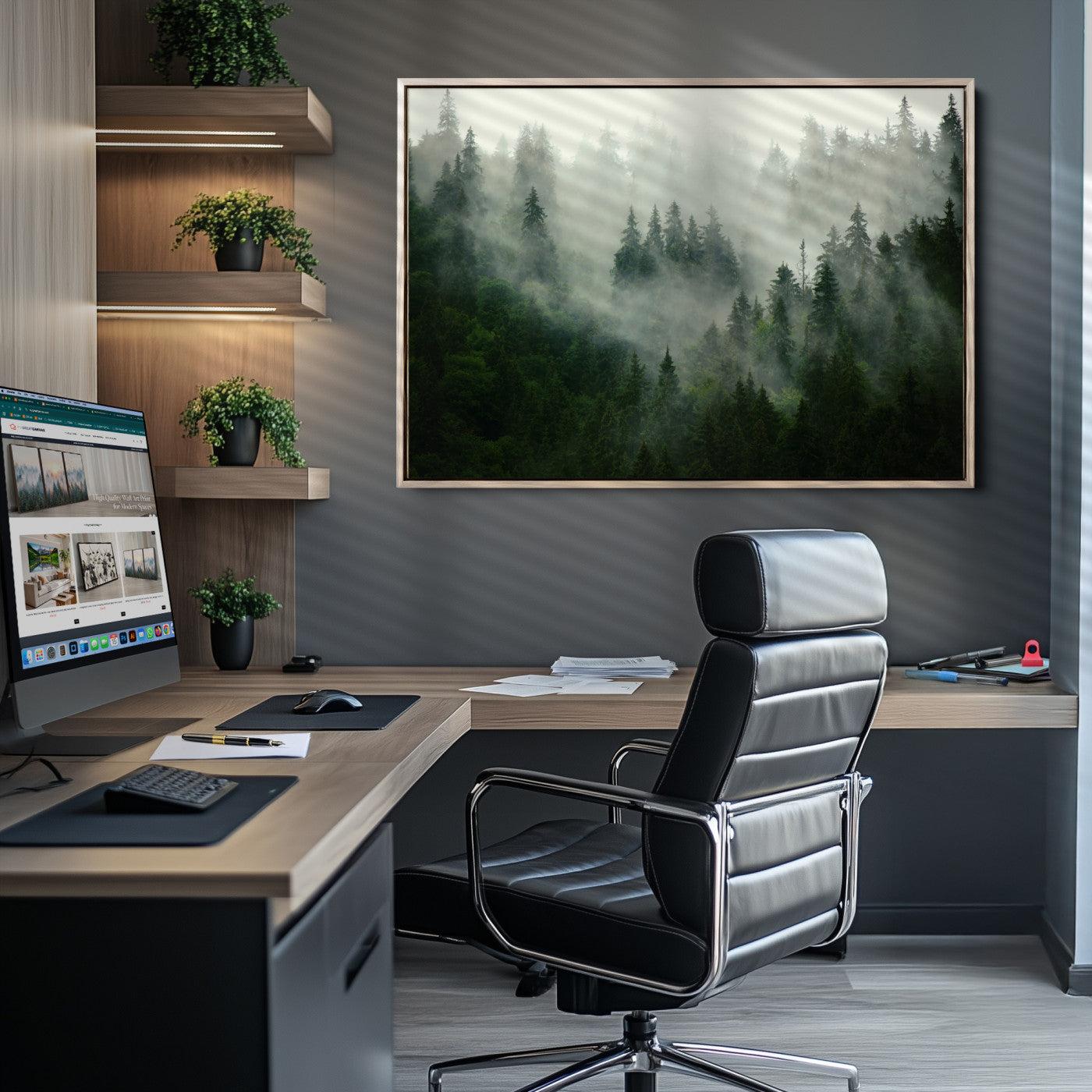 Misty Forest Mountain Wall Art Canvas | Large 3-Panel Foggy Landscape Canvas Print | Nature Misty Forest Canvas Art Wall Art for Home