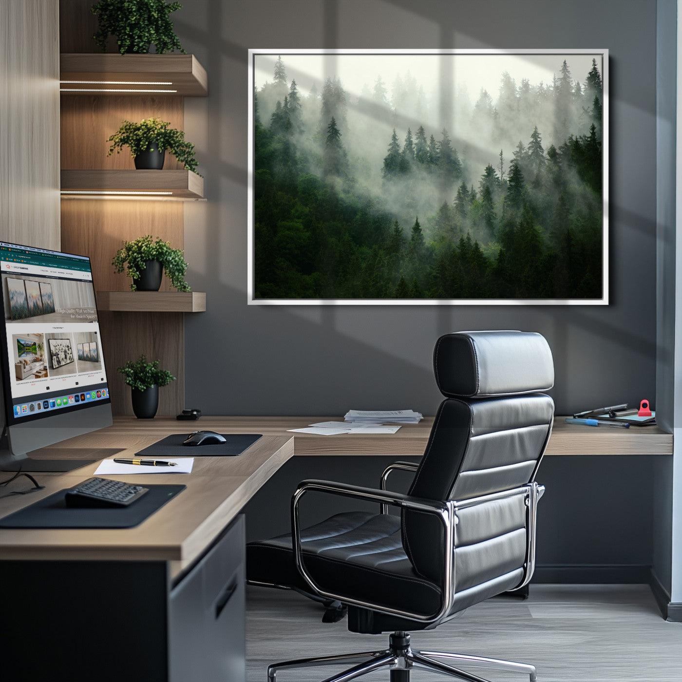 Misty Forest Mountain Wall Art Canvas | Large 3-Panel Foggy Landscape Canvas Print | Nature Misty Forest Canvas Art Wall Art for Home