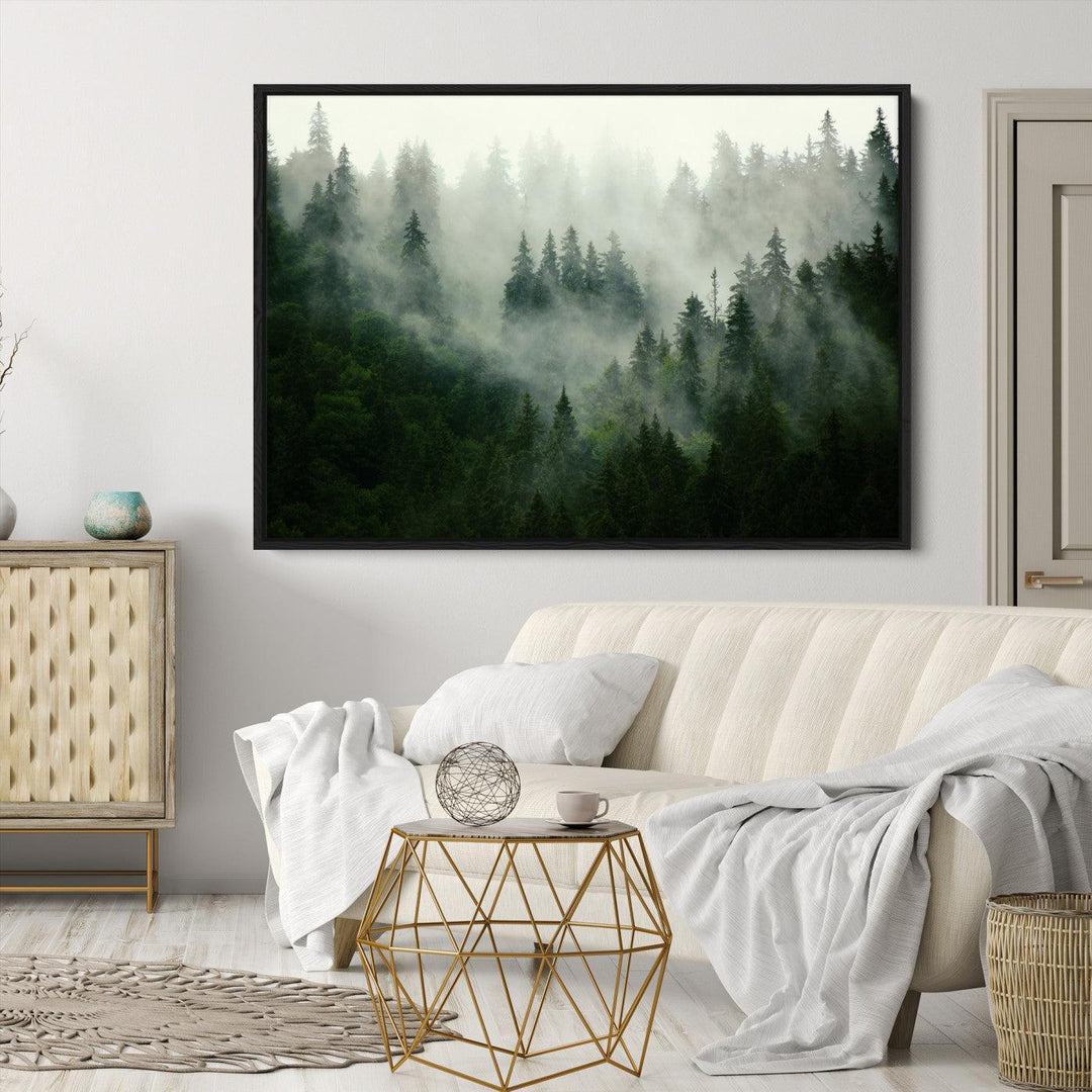 Misty Forest Mountain Wall Art Canvas | Large 3-Panel Foggy Landscape Canvas Print | Nature Misty Forest Canvas Art Wall Art for Home