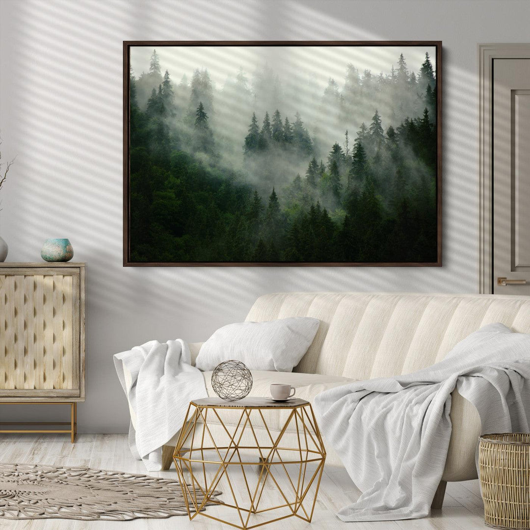 Misty Forest Mountain Wall Art Canvas | Large 3-Panel Foggy Landscape Canvas Print | Nature Misty Forest Canvas Art Wall Art for Home