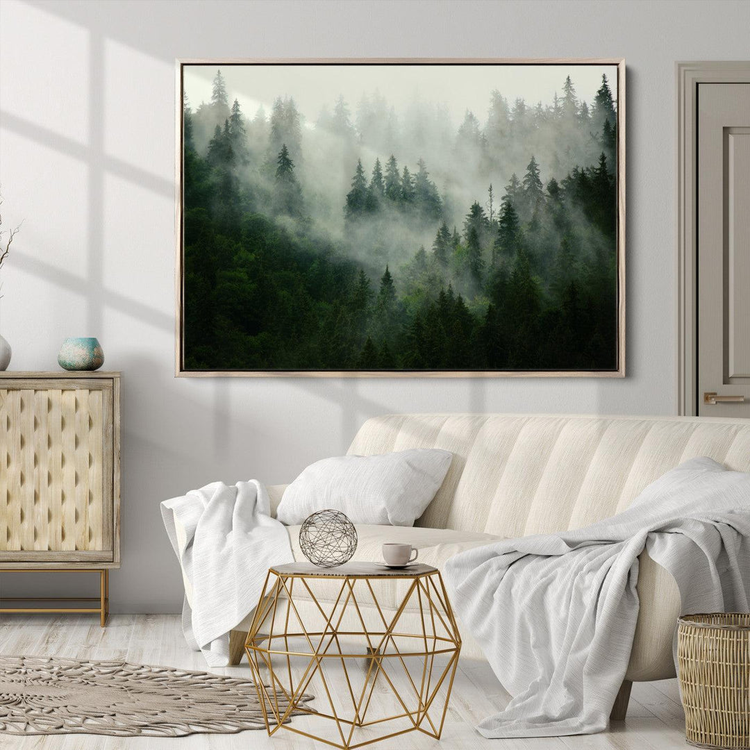 Misty Forest Mountain Wall Art Canvas | Large 3-Panel Foggy Landscape Canvas Print | Nature Misty Forest Canvas Art Wall Art for Home
