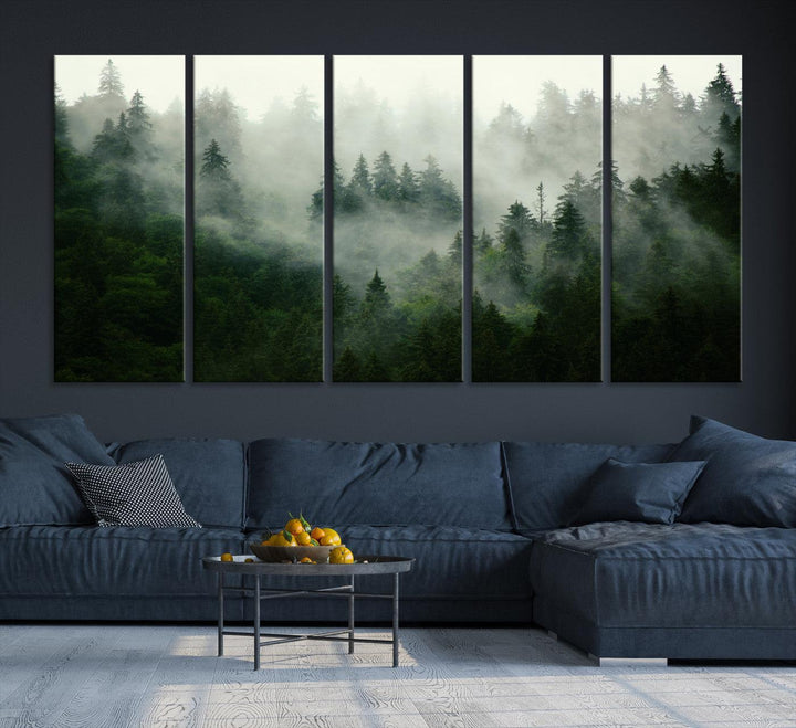 167720496-MGV-CV-36X24-Misty Forest Mountain Wall Art Canvas | Large 3-Panel Foggy Landscape Canvas Print | Nature Misty Forest Canvas Art Wall Art for Home