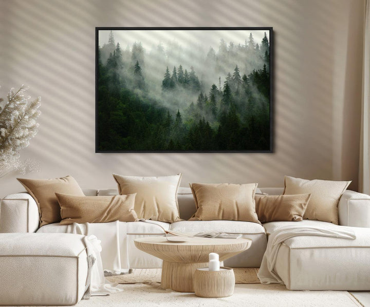 Misty Forest Mountain Wall Art Canvas | Large 3-Panel Foggy Landscape Canvas Print | Nature Misty Forest Canvas Art Wall Art for Home