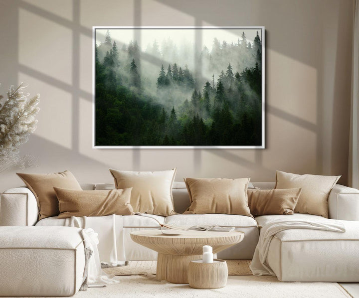 Misty Forest Mountain Wall Art Canvas | Large 3-Panel Foggy Landscape Canvas Print | Nature Misty Forest Canvas Art Wall Art for Home