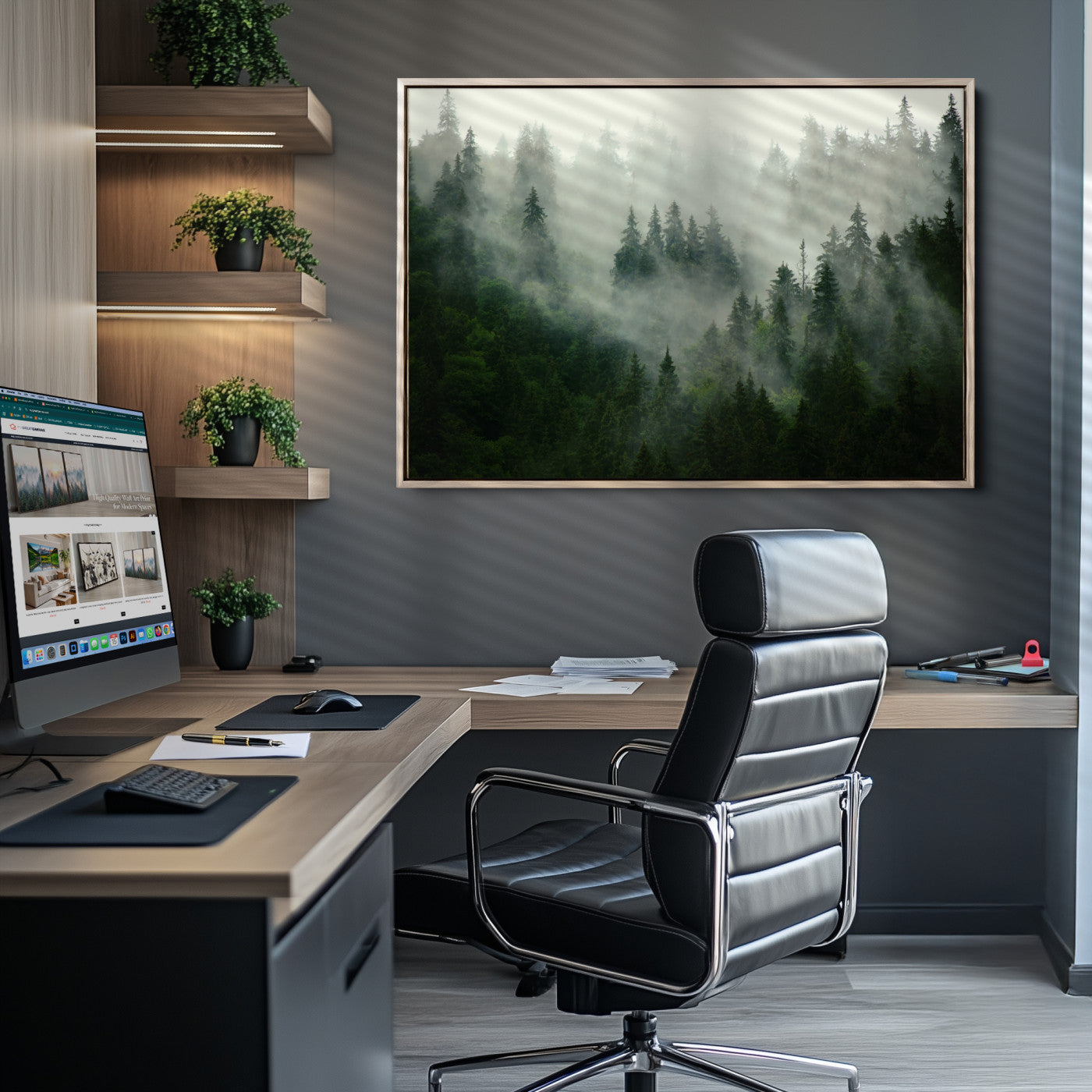 Misty Forest Wall Art Canvas Print - Foggy Forest Landscape Canvas Wall Art – Serene Triptych Nature Print – Woodland Landscape Decor