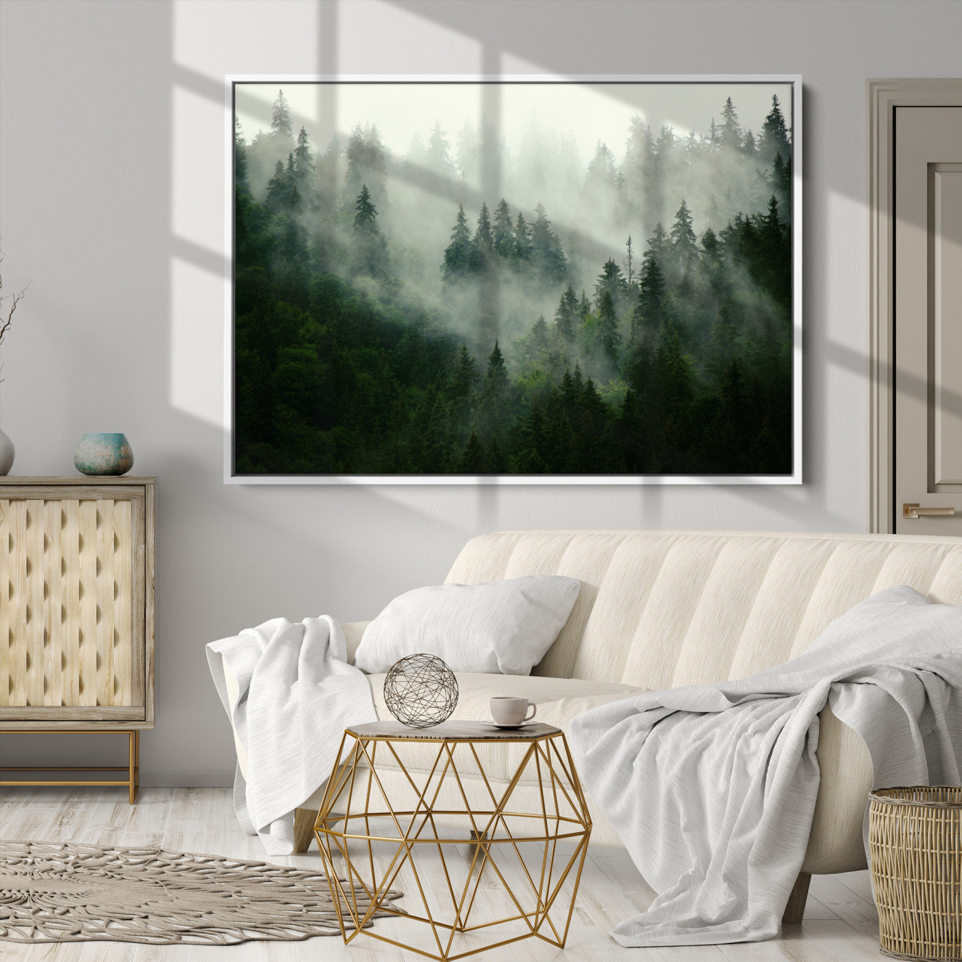 Misty Forest Wall Art Canvas Print - Foggy Forest Landscape Canvas Wall Art – Serene Triptych Nature Print – Woodland Landscape Decor