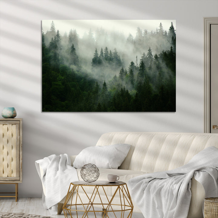 Misty Forest Wall Art Canvas Print - Foggy Forest Landscape Canvas Wall Art – Serene Triptych Nature Print – Woodland Landscape Decor