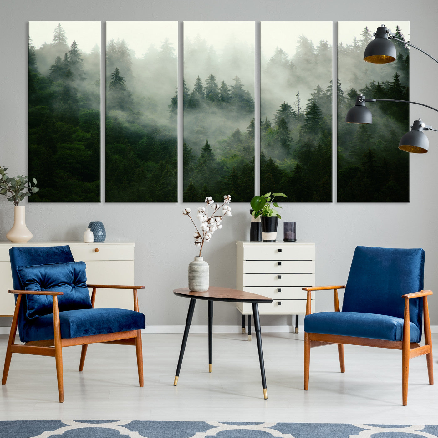 167720496-MGV-CV-36X24-Misty Forest Wall Art Canvas Print - Foggy Forest Landscape Canvas Wall Art – Serene Triptych Nature Print – Woodland Landscape Decor