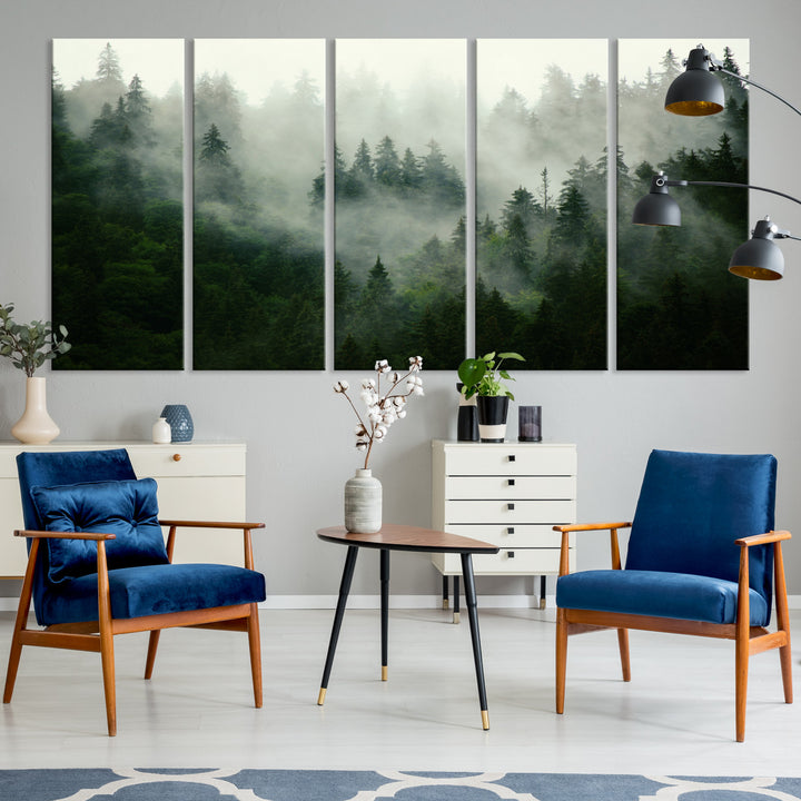 167720496-MGV-CV-36X24-Misty Forest Wall Art Canvas Print - Foggy Forest Landscape Canvas Wall Art – Serene Triptych Nature Print – Woodland Landscape Decor