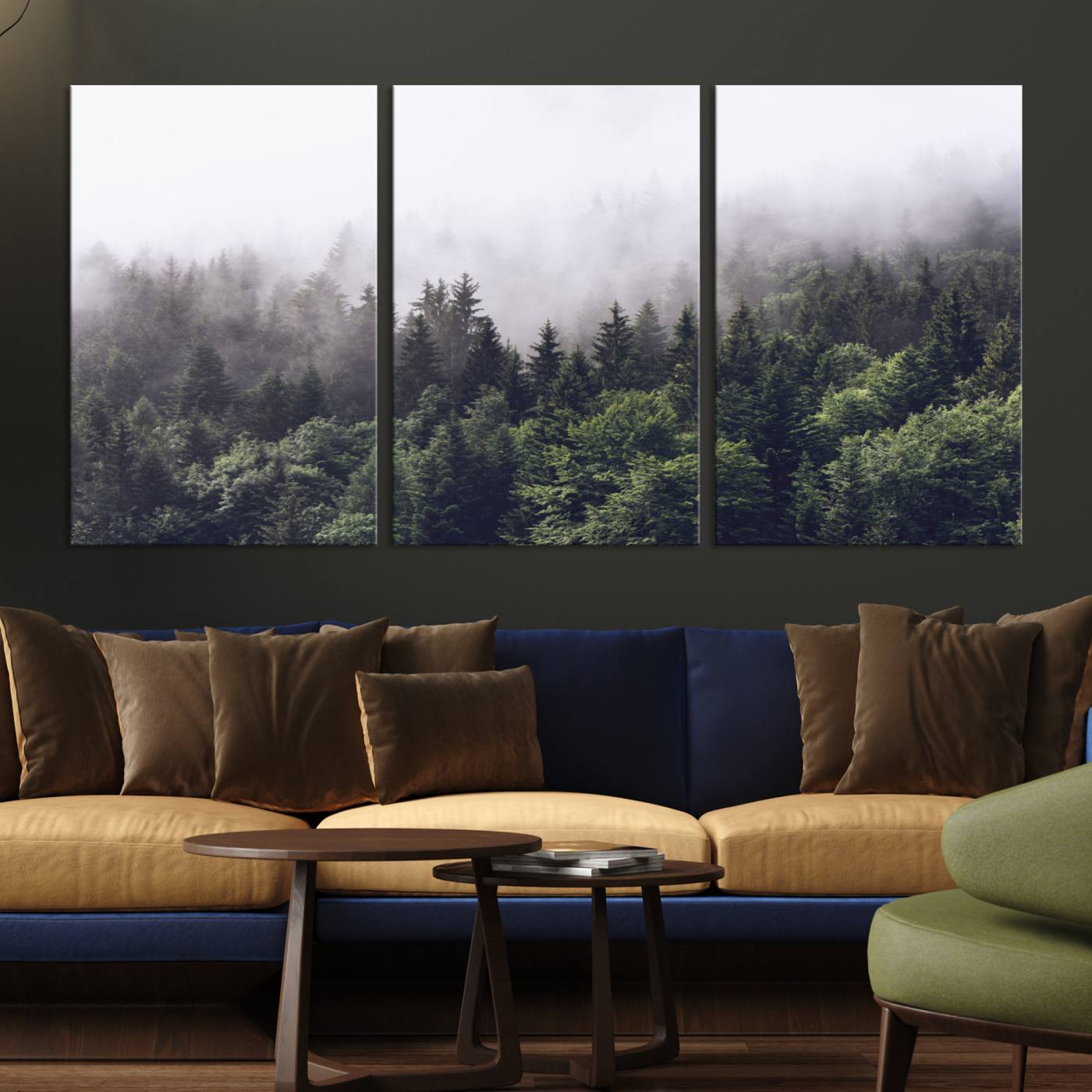 Misty Forest Wall Art | Foggy Forest Canvas Print | Large Nature-Inspired Misty Tree Landscape for Living Room Decor