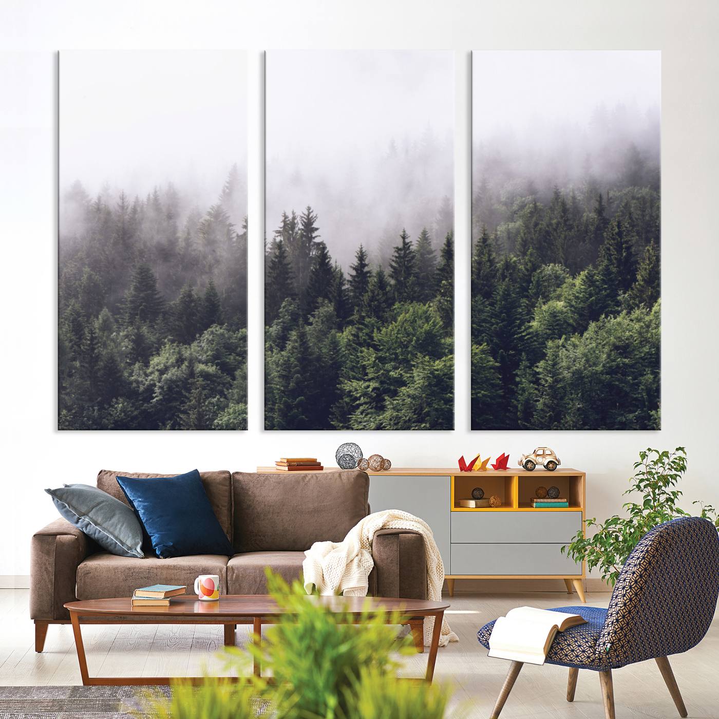 Misty Forest Wall Art | Foggy Forest Canvas Print | Large Nature-Inspired Misty Tree Landscape for Living Room Decor