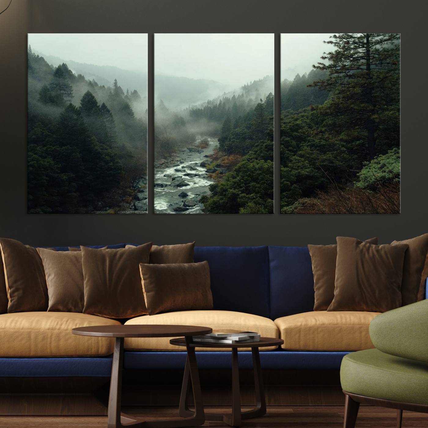 95112-MGV-CV-36X24-Misty Forest Wall Art | Ready to Hang and Framed | Tranquil Nature Landscape for Living Room or Cabin Wall Decor