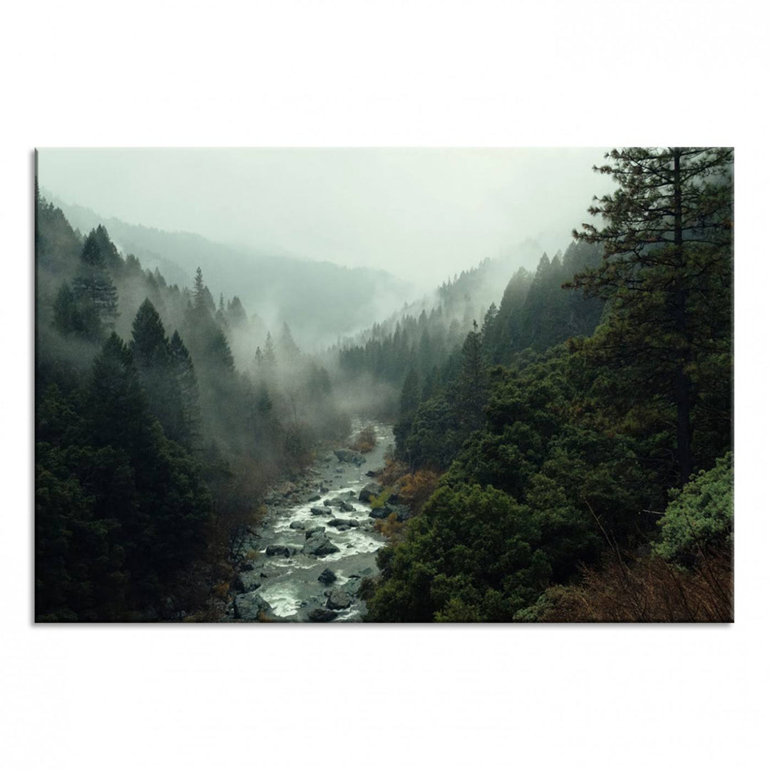 Misty Forest Wall Art | Ready to Hang and Framed | Tranquil Nature Landscape for Living Room or Cabin Wall Decor
